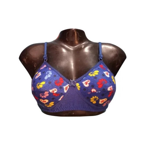 Printed Bra - Cotton Fabric, Regular Fit Sizes 28-42, Blue Color | Breathable, Fade & Wrinkle Resistant, Plunge Neck, Sleeveless Design
