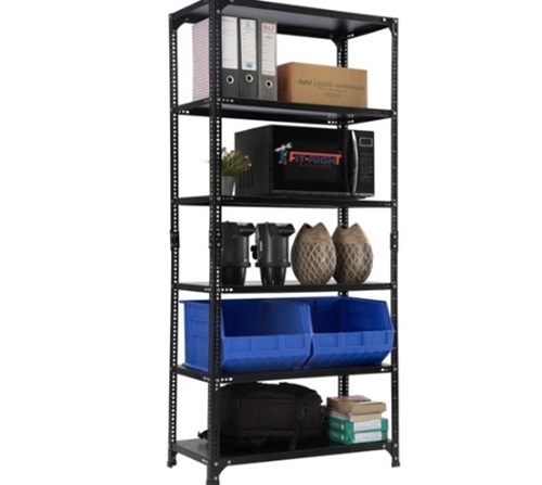 Slotted Angle Rack - Load Per Layer 50-100 Kg, 8ft Height x 3ft Width x 24in Deep, Multi-Purpose Industrial Metal Racking System in Black with 6 Shelves