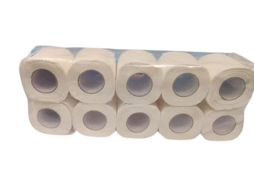 Toilet Paper Roll - 10x10 Cm, 50 Meter Length, 2 Ply, White Color, 16-20 GSM, Plain Pattern