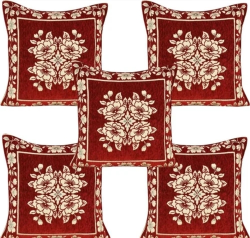 Cushion Covers Set - 16x16 Inches Chenille Fabric, Red Color, Stylish Soft Texture - Zipper Closure, Durable Stitching, Easy to Clean, Customizable Decor