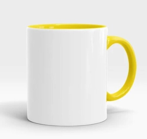 Ceramic Sublimation Mug - 9 Inch Height, 250ml Capacity, White and Yellow Color, Plain Design for Gifting