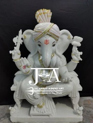 Gold Plated Marble God Ganesha Statue