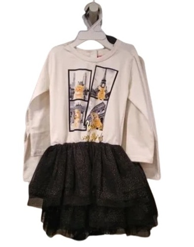 Kids Western T-Shirt And Skirt Set - Multi-Color Printed Design, Full Sleeves for Casual and Party Wear