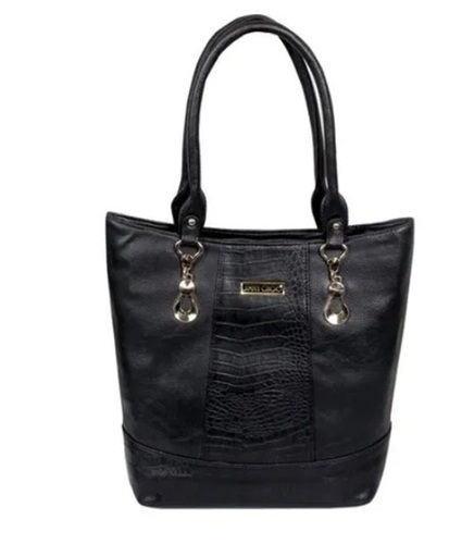 Ladies Black Handbag - 12x11 Inches, Shoulder Strap, Rectangular Shape, Plain Design, Casual Wear