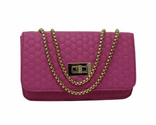Ladies Hand Purse - Fine Quality PU Material, Customized Size, Attractive Purple Rectangle Design | Durable Double Handle Zipper Closure