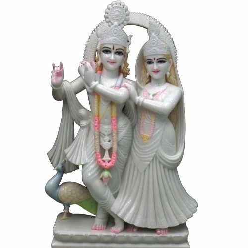 Pure White Marble Radha Krishna Statue