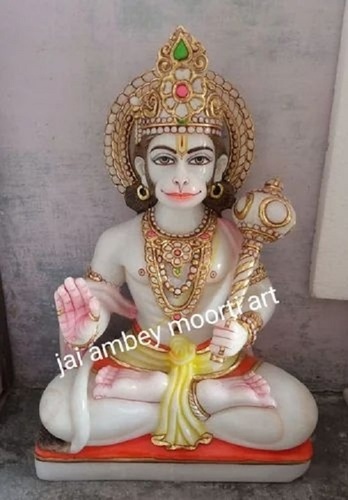 Sitting Hanuman Marble Statue - Polished Multicolor Marble, Durable and Scratch Resistant, Easy to Install and Washable, Moisture Proof Design