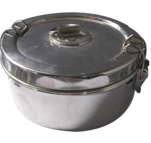 Steel Tiffin Box - Stainless Steel, Round Shape, Polished Finish, Silver Color | Leak Proof, Microwave Safe, Versatile for Home Use