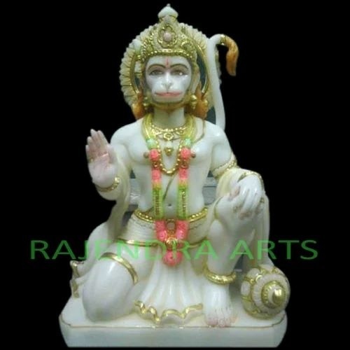 Multicolor Marble Hanuman Statue - 12x15 Inches | Easy To Clean Washable Non Toxic Religious Hindu Sculpture in Wooden Box
