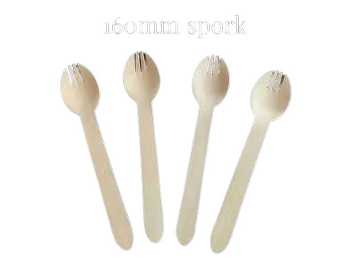 160mm Disposable Wooden Spork - Wooden Material, 2mm Thickness, Brown Color | Eco-friendly Design, Pack Of 100 Pieces