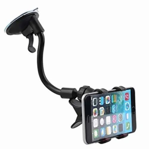 Adjustable Car Mobile Stand - Plastic Material, 360 Degree Rotatable Angle, Black Color | Clip Type for Convenient Mobile Usage