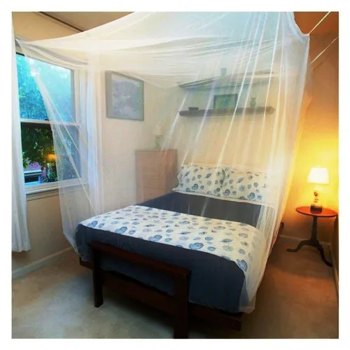 Bed Mosquito Net - Cotton Material, Full Size , White Color - Easy Setup and Takedown, Breathable Fabric, Lightweight Portable Design, Washable