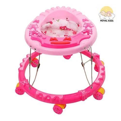 Butterfly Design PVC Baby Walker - Age 3-12 Months, Color Pink | Rounded Edges, Brake System, Anti-Fall Design, Adjustable Speed, Safety Belt, Soft Padding, Height Lock