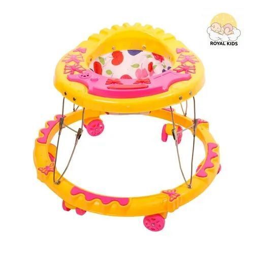 Premium Butterfly Design PVC Baby Walker - Adjustable Speed, Anti-Fall Design | Rounded Edges, Safety Belt, Soft Padding, Height Lock, Pink Color