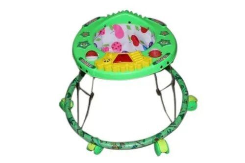 Round Grip PVC Baby Walker - PVC Material, Adjustable Speed, Rounded Edges, Anti-Fall Design, Green Color, Soft Padding, Safety Belt, Height Lock
