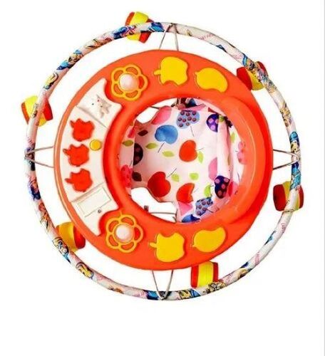 Six Wheels Baby Walker - PVC Material , Adjustable Speed, Rounded Edges, Anti-Fall Design, Safety Belt, Soft Padding, Height Lock, Orange and Yellow