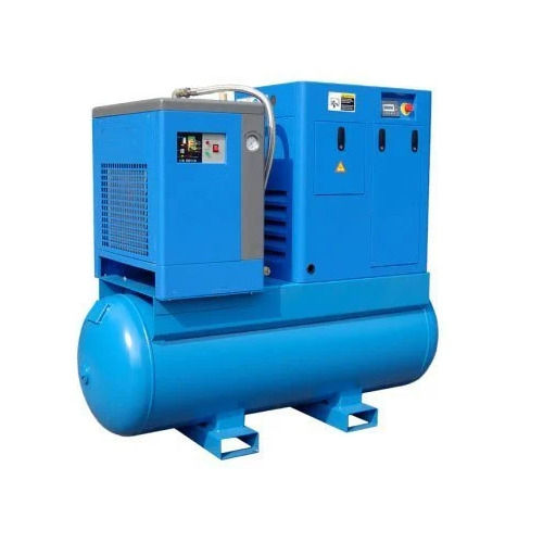 Tank Mounted Screw Air Compressor - 150 L Capacity, 1 HP Motor, 7.5 CFM Flow Rate | Electric, Air Cooled, Blue, Lubricated for Industrial Use