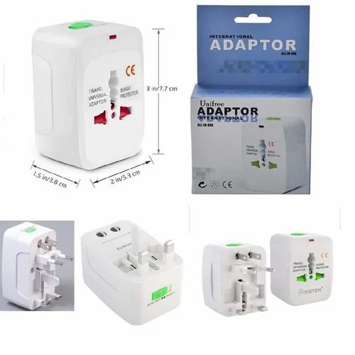 Universal Travel Adapter - Plastic Material, 3 Pin Type, White Color, 1 A Current, 5 V Output Voltage | Versatile Charging Solution for Global Use