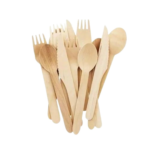 Wooden Spoon, Fork And Knife - Wooden, 16cm, Cream | Perfect for Events and Party Supplies, Pack of 100 Pcs