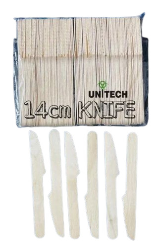 140 Mm Disposable Wooden Knife - Cream Color 140mm Size | Pack of 100 Pcs Eco-Friendly Wooden Material