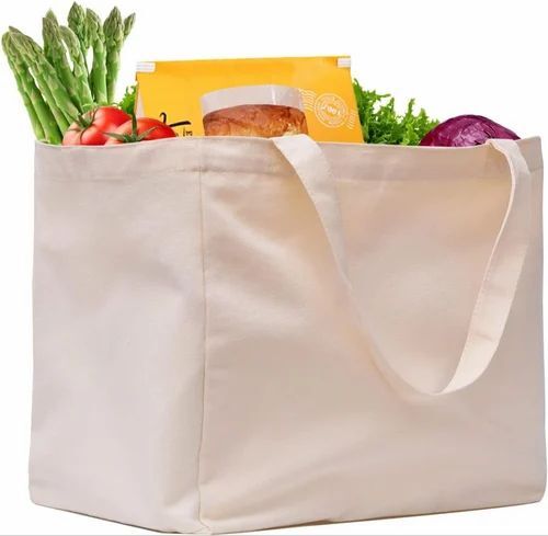 Canvas Market Bag - 100% Washable, Light Weight Design | 15 Kg Capacity, Double Strap Handles, Attractive Off White Color