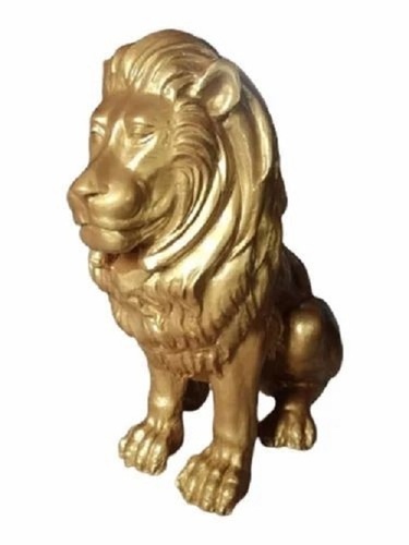 FRP Lion Sculpture - 3.5 Feet, Golden Color, Polished Finish | Home, Park, Garden Decoration, Animal Theme