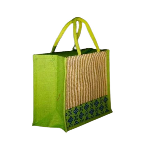 Fancy Green Jute Bag - Washable, Lightweight Design | Long Lasting, Attractive Printed Pattern, Flexiloop Handle