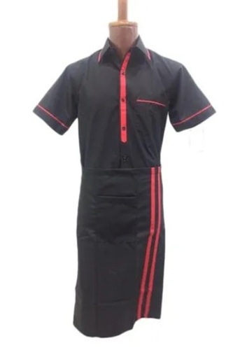 Hotel Waiter Uniform - Cotton Customized Size Red and Black Color | Unisex Design Machine Washable Plain Pattern