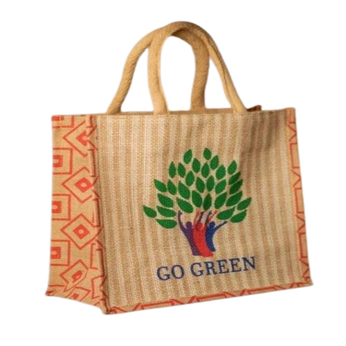 Jute Grocery Bag - 30x12x25 Cm, Brown Color with Printed Pattern, Lightweight & 100% Washable