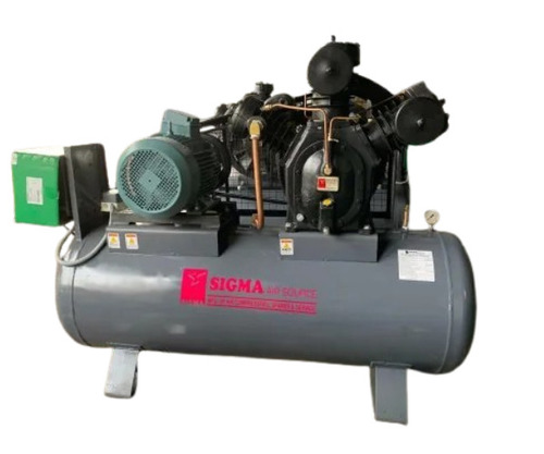 Sigma Reciprocating Air Compressor - 160-500L Air Tank Capacity, 3 Cylinders, 550-1150 RPM | Industrial Use, Air Cooled, Gray & Black Finish