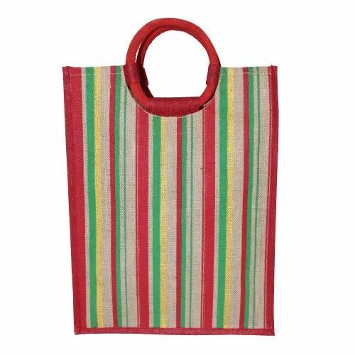 Rectangle Jute Shopping Bags - 43 x 33 x 15 cm, Multicolor, Hand Length Handle, Durable and Washable Design
