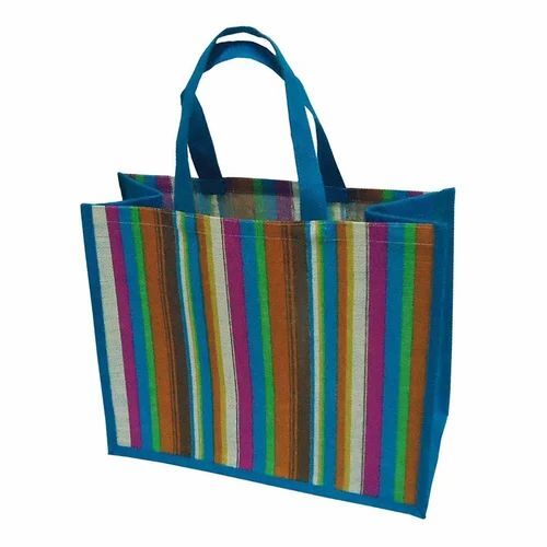 Multicolor Stripe Print Jute Bag - 5 Kgs Capacity , Durable and Washable with Long Lasting Flexiloop Handle
