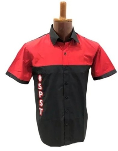 Waiter Uniform Shirt - Cotton, Medium Size, Black and Red Color | Short Sleeve, Collared Neck, Machine Washable