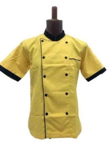 Yellow Cotton Chef Coat - Cotton Fabric, Unisex Size-All, Color-Black and Yellow, Short Sleeve, Collar Neck , Machine Washable, Plain Pattern
