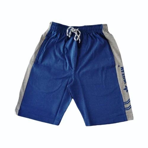 Blue Plain Dyed Cotton Men Shorts - Premium Grade, 80 GSM | Comfortable Fit, Breathable Fabric, Lightweight, Stretchable, Durable Stitching, Mid-Rise, Relaxed Style, Quick-Dry