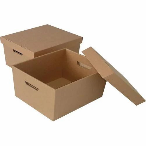 Corrugated Grip Box - Paper Standard Size Brown Color | Recycled Disposable Machine Made Quality Assured Fine Finishing Plain Design
