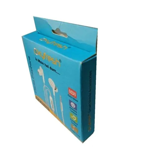 Custom Printed Earphone Packaging Box - Virgin Kraft, 3x3x1 Inch, Multicolor, 300 GSM, Lithography/Offset Print, One Piece Folder Design