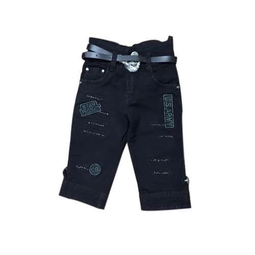 Dark Blue Girl Capri - Soft Denim Fabric Mid-rise Capri Length Faded Wash Elastic Waistband | Casual Wear for All Seasons