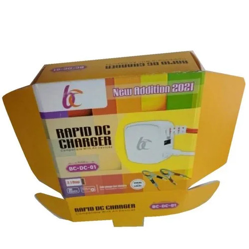 DC Charger Printed Packaging Box - Bleached Kraft Paperboard, Square, Multicolor, Spot UV Printing with Gloss Varnish Finish | Industrial Use, One-piece Tuck Top Design