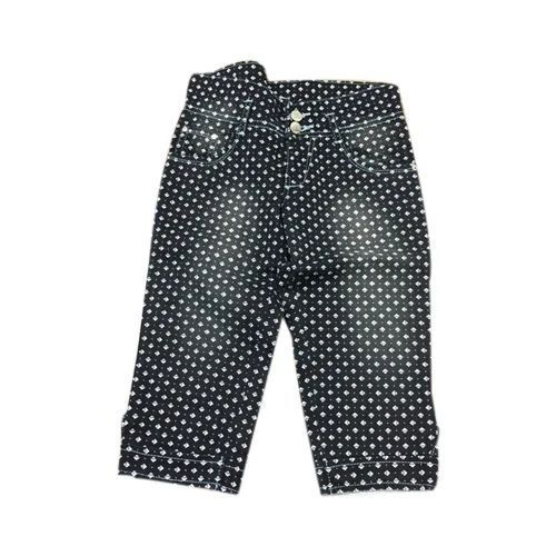 Girls Denim Capri - Premium Faded Wash, Soft Fabric with Elastic Waistband for Casual Wear