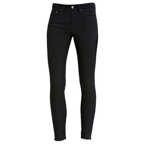 Ladies Slim Fit Black Denim Jeans - Premium Quality, Soft Stretchable Fabric, Faded Wash, Mid-Rise Design, Button Closure, Casual Style
