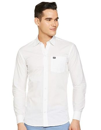 Mens Plain White Casual Full Sleeves Shirt - Chest Size: 34