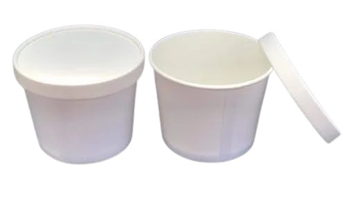 Paper Food Container (Bowl) With Lid - Paper Material 350ML Size White Color | Ideal for Food Packaging and Serving