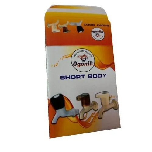 Printed Bib Cock Packaging Box - Corrugated Die Cut Rectangular Shape, 4x2x1 Inch, Multicolor With Gloss Varnish Finish