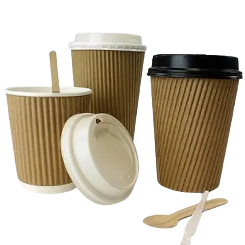 Ripple Paper Cup - Brown, 350ml | Single Wall with Lid, Eco-Friendly Paper Material