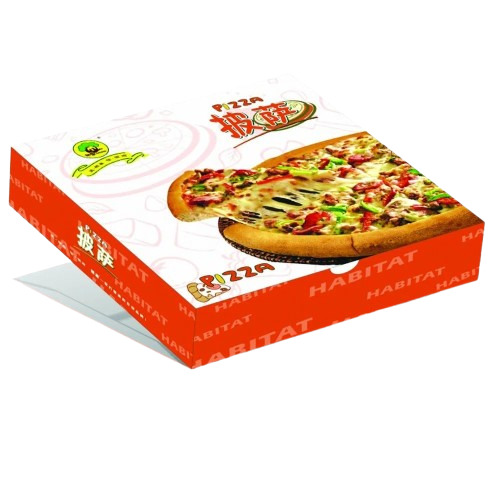 Printed Pizza Box - Kraft Paper Board, 9x9x1.5 Inches , Multi Color Printed Design, Single Phase 2 Ply Construction for Medium Capacity Packaging