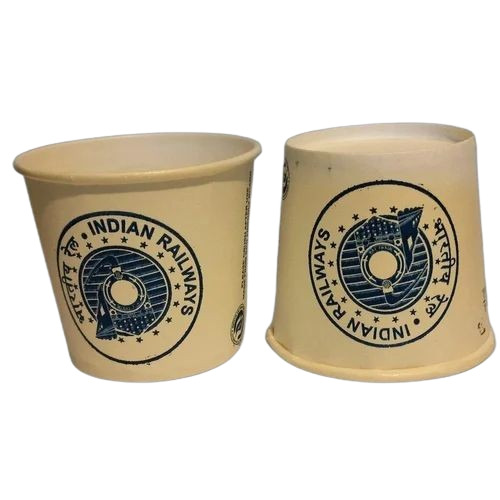 Paper Cups - 150 Ml Size, White & Dark Blue Printed Design | Disposable Paper Material for Railway Use