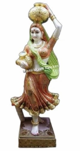 4 Feet Black Marble Rajsathani Lady Statue