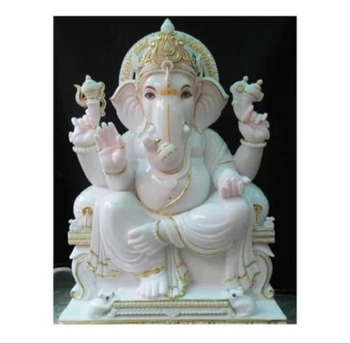 4 Feet White Marble Ganesh Statue