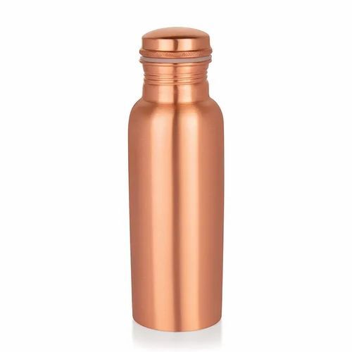 Copper Water Bottle - 1 Litre, Round Shape, Golden Color | Screw Cap, Customizable Size